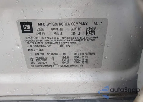 2017 Chevrolet Trax Lt из США, поврежденный, VIN KL7CJLSB6HB231623